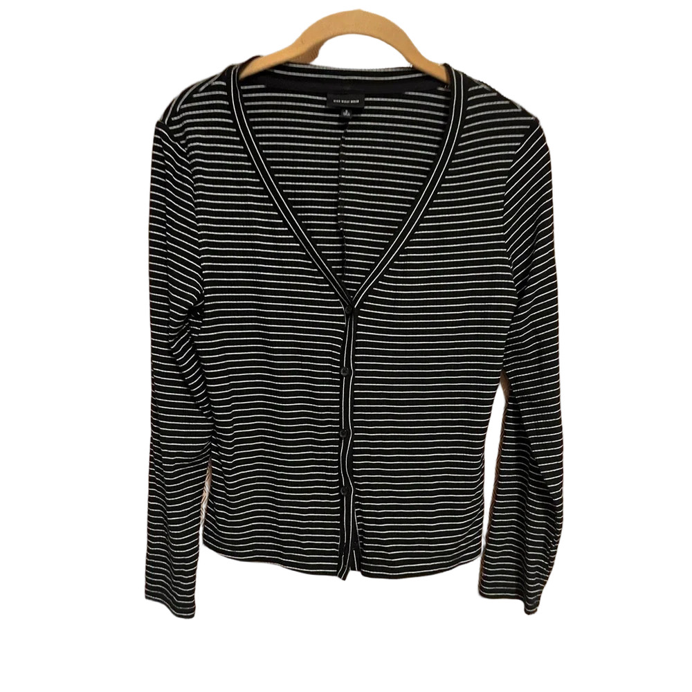 WHO WHAT WEAR~ BLACK STRIPED CARDIGAN ~ SM